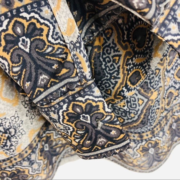 Joie grey gold 100% silk button front tie blouse - Picture 7 of 11